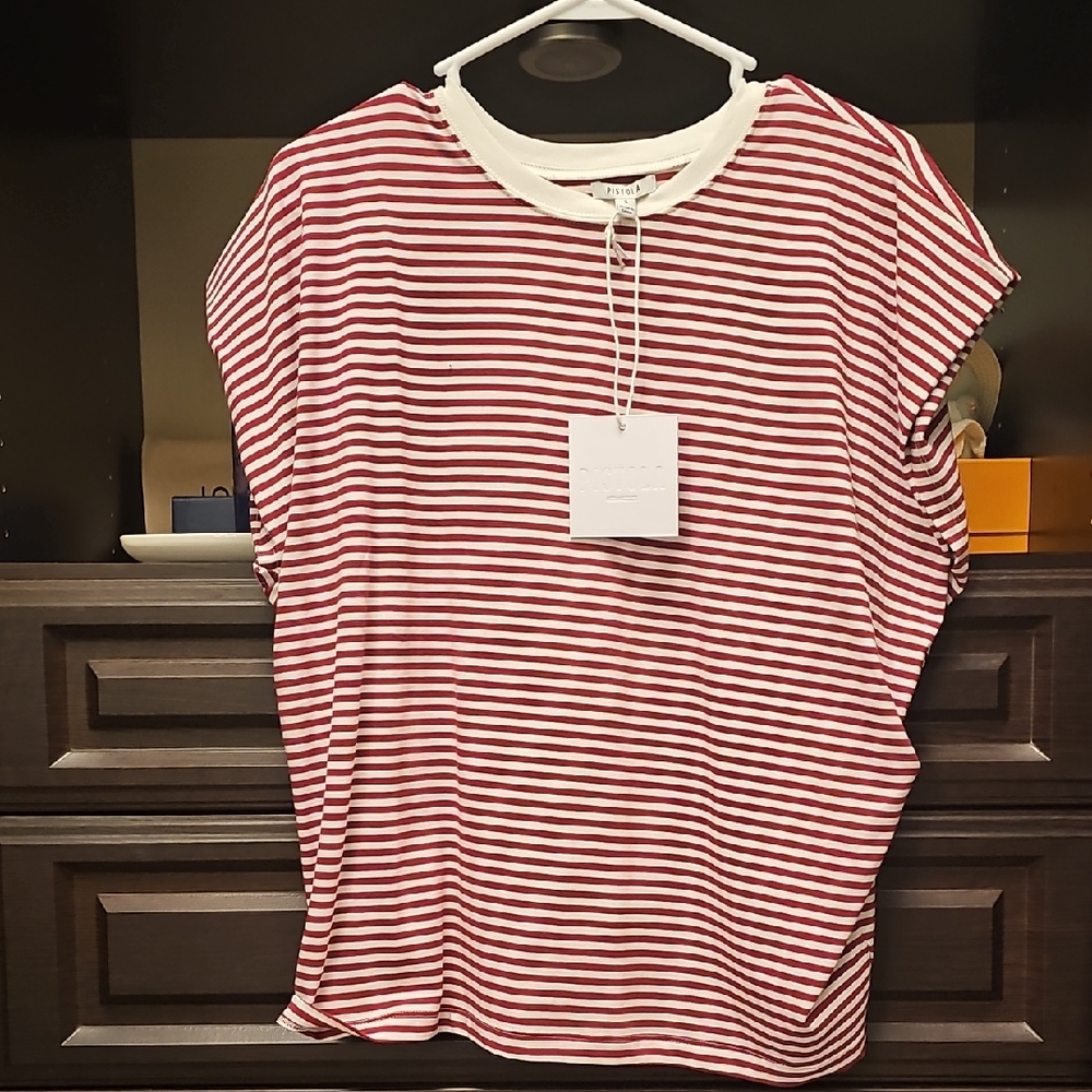 Pistola Red and White Striped Short Sleeve Tee